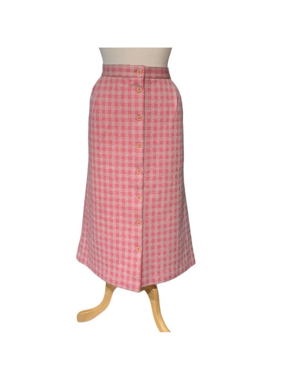 Vintage pink plaid button skirt with pockets Union made size approx xl